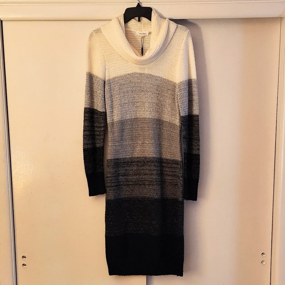 Calvin Klein, Sweater Dress, Cow Neck, Fade Off white to Black, Medium